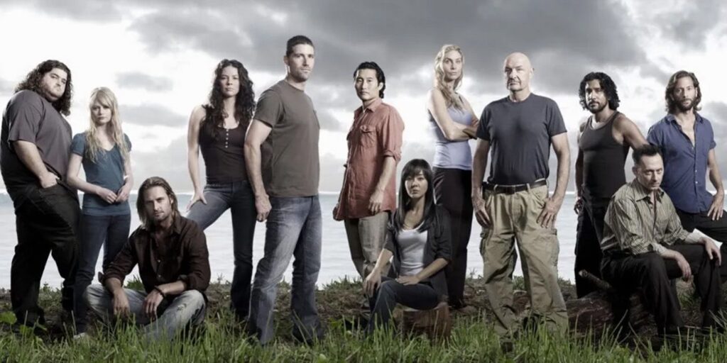 Promotional image featuring the large cast of LOST