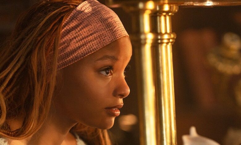 Halle Bailey as Ariel in The Little Mermaid live action remake looking right