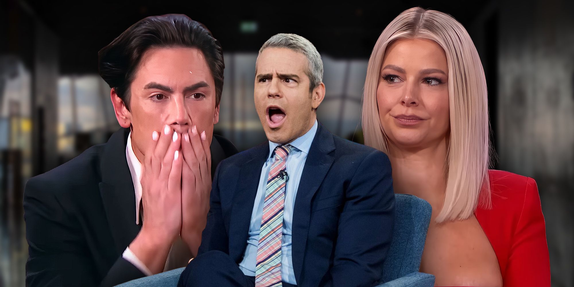 Tom Sandoval, Andy Cohen, Ariana Madix during Vanderpump Rules reunion