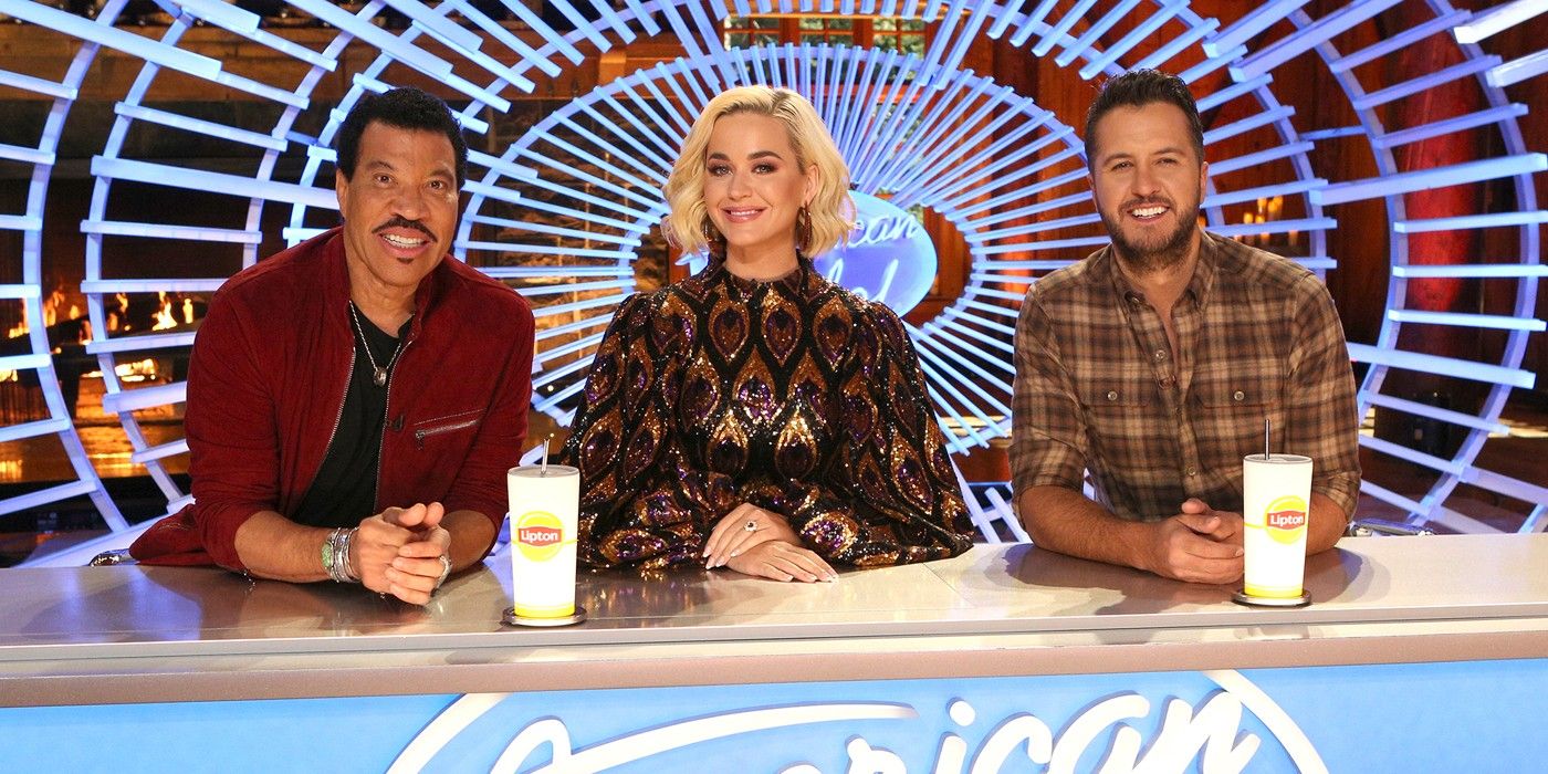 American Idol judges Lionel Richie, Katy Perry and Luke Bryan smiling