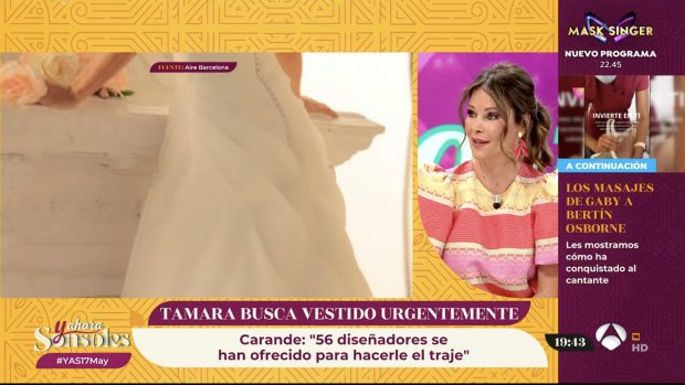 Esther Doña hablando sobre el vestido de novia de Tamara Falcó en 'Y ahora Sonsoles'. / Antena 3