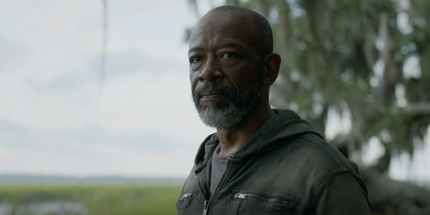 Morgan looking out at swampland in Fear the Walking Dead season 8 episode 1
