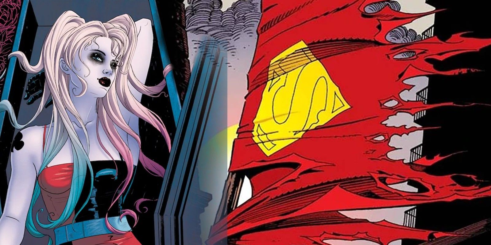 Harley Quinn in a Coffin Next to Superman's Cape on a Pole from Superman 75