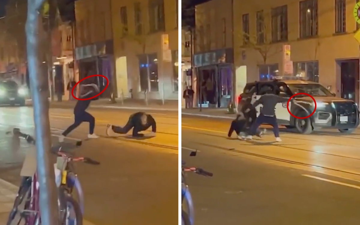 Hombre golpea con serpiente pitón a otro en pelea callejera