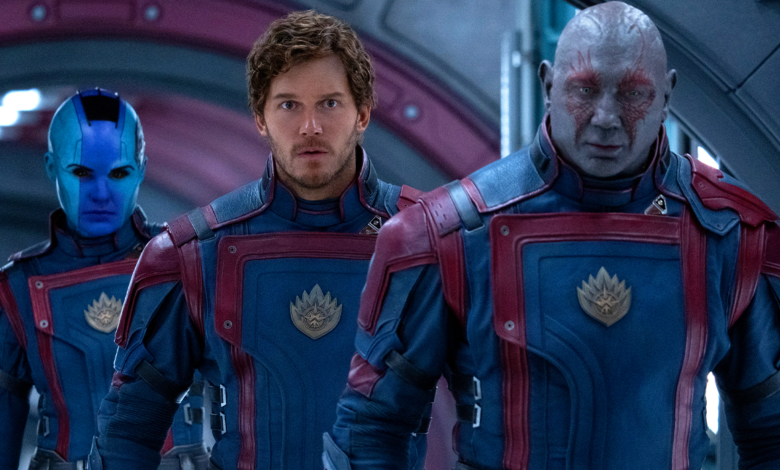 drax star-lord and nebula in guardians of the galaxy uniforms