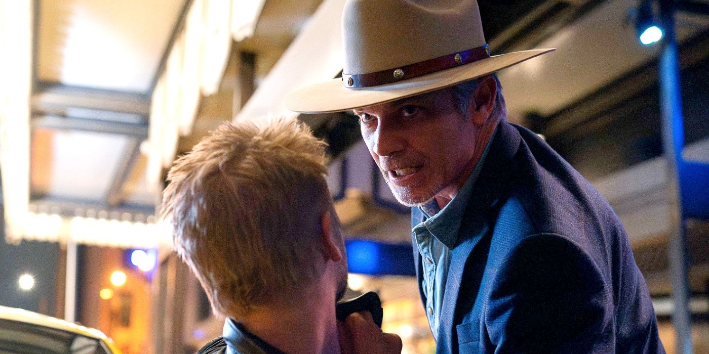 Timothy Olyphant confronting Boyd Holbrook in Justified: City Primeval.