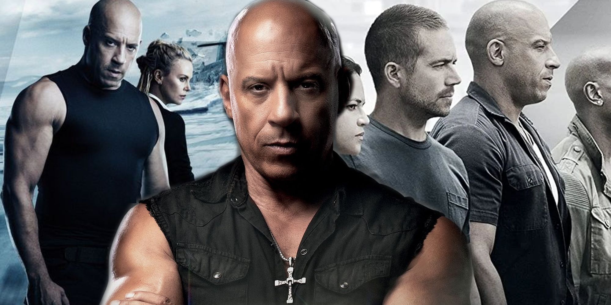 Custom image of Vin Diesel's Dom Toretto against the Fate of the Furious and Furious 7 posters