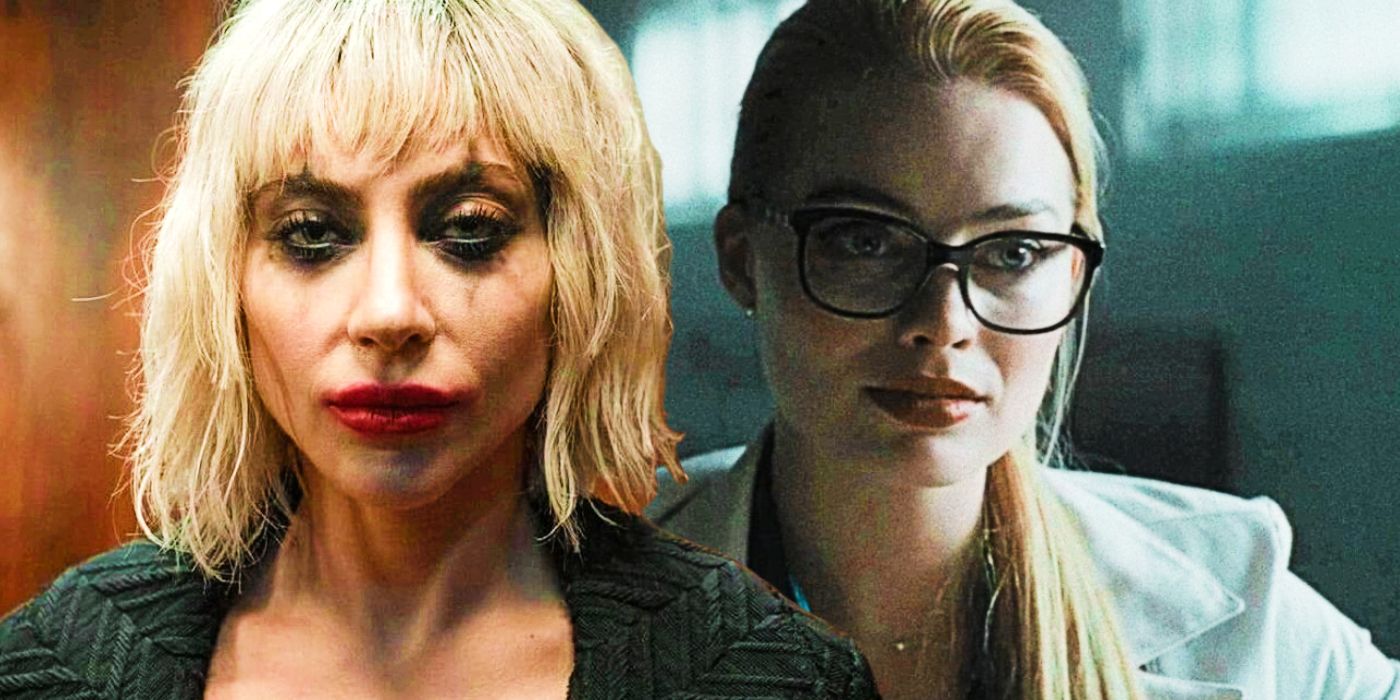 Lady Gaga as Harley Quinn in Joker 2 and Margot Robbie as Harleen Quinzel in Suicide Squad