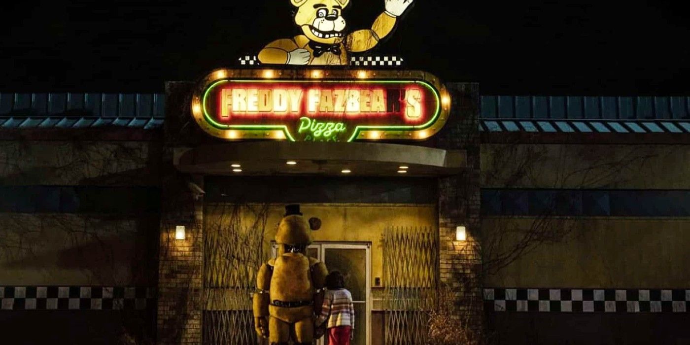 The outside of Freddy Fazbear's Pizza in the Five Nights at Freddy's movie