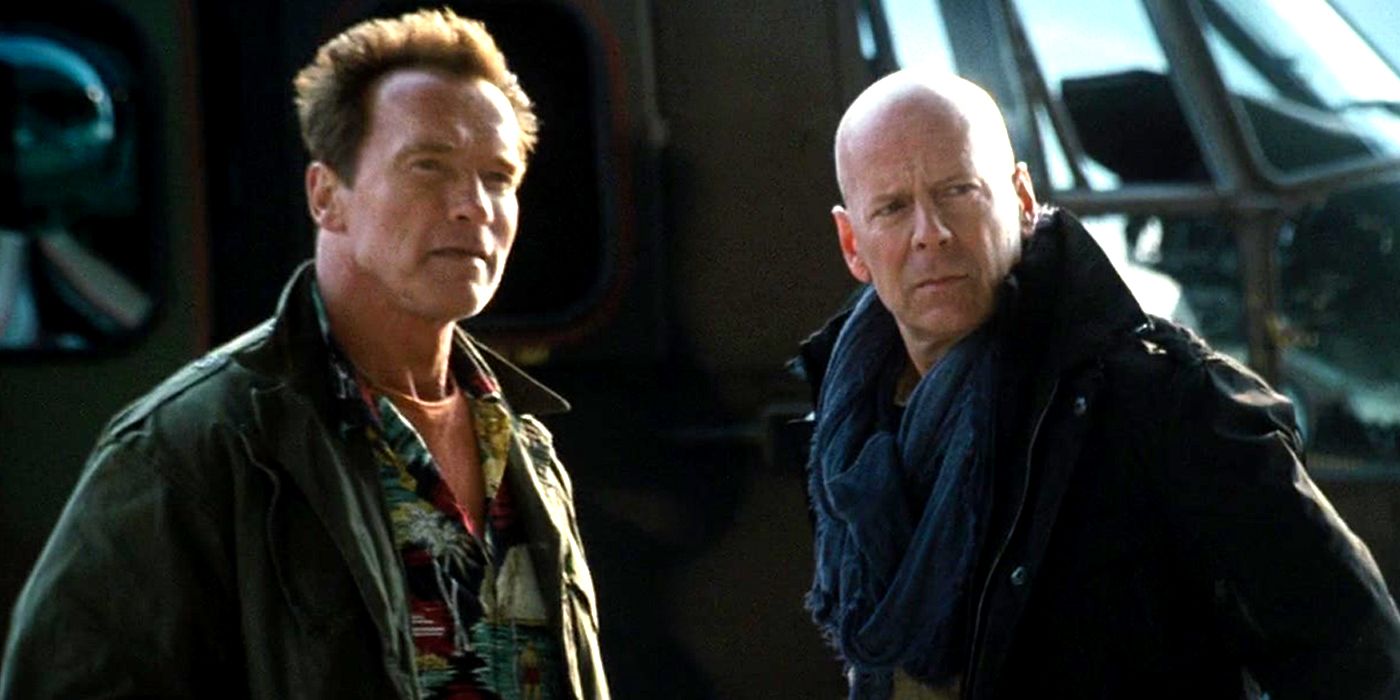Arnold Schwarzenegger and Bruce Willis in The Expendables 2