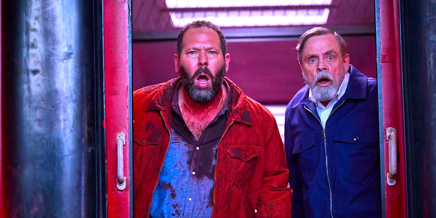 Bert Kreischer and Mark Hamill looking shocked in The Machine