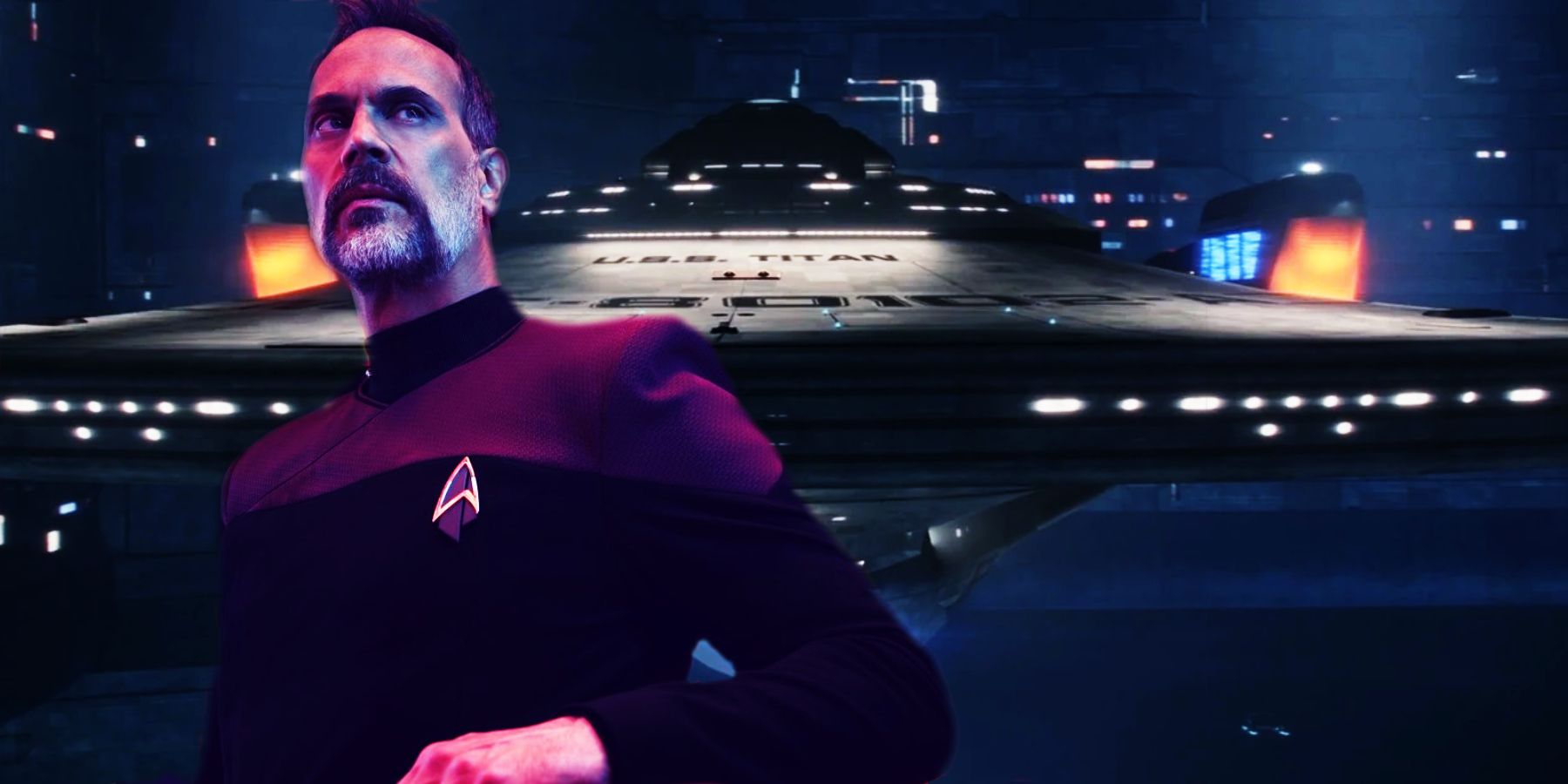 Todd Stashwick as Captain Liam Shaw and the USS Titan-A from Star Trek: Picard season 3