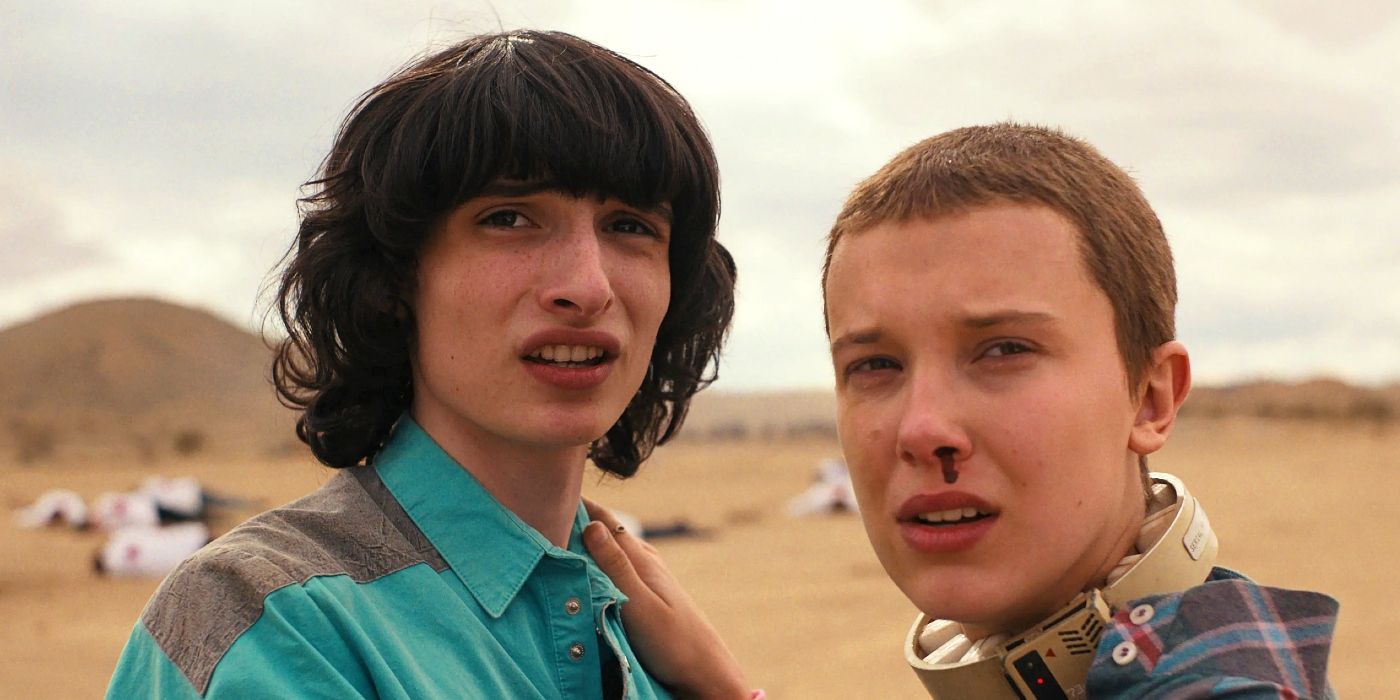 Finn Wolfhard as Mike and Millie Bobby Brown as Eleven in Stranger Things season 4.