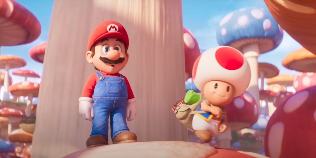 Mario looking stunned as Toad walks