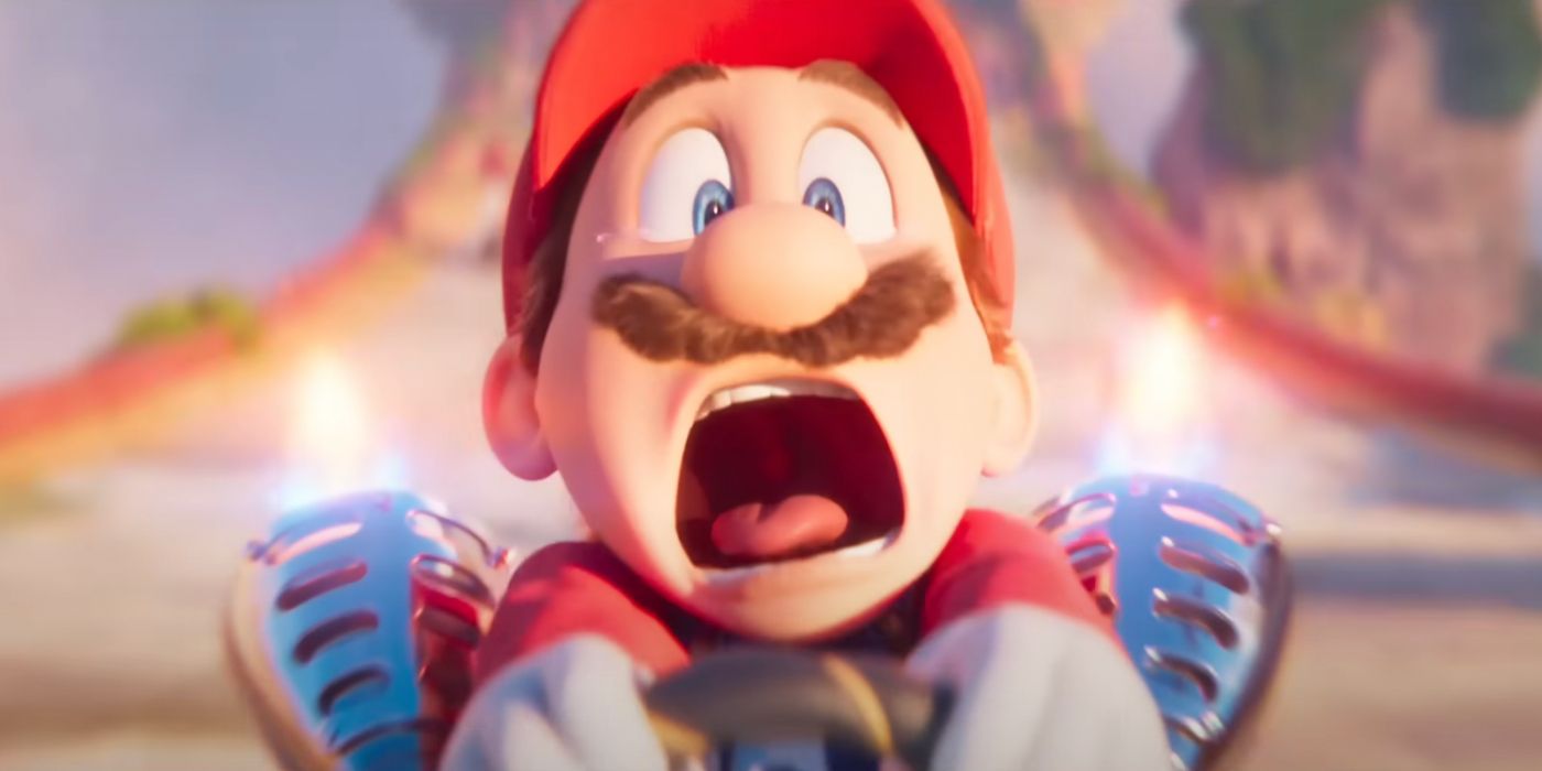 Mario screaming while driving kart in The Super Mario Bros. Movie