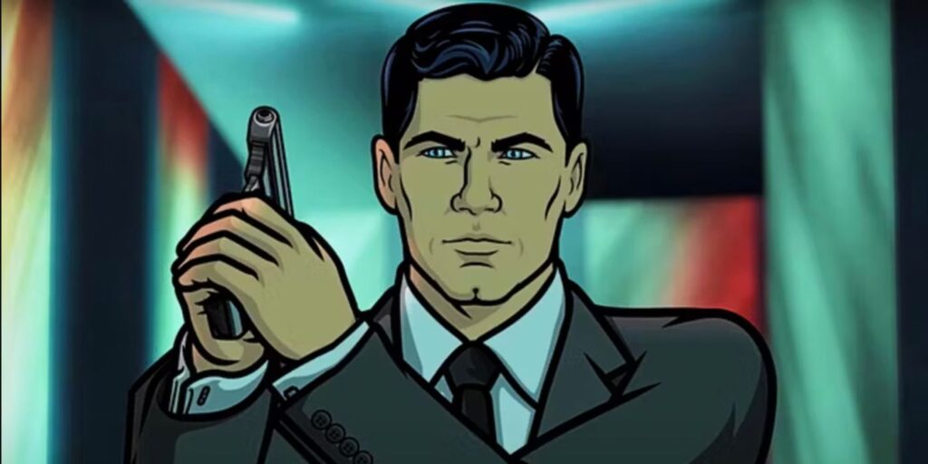 Archer holds his pistol from Archer animated series