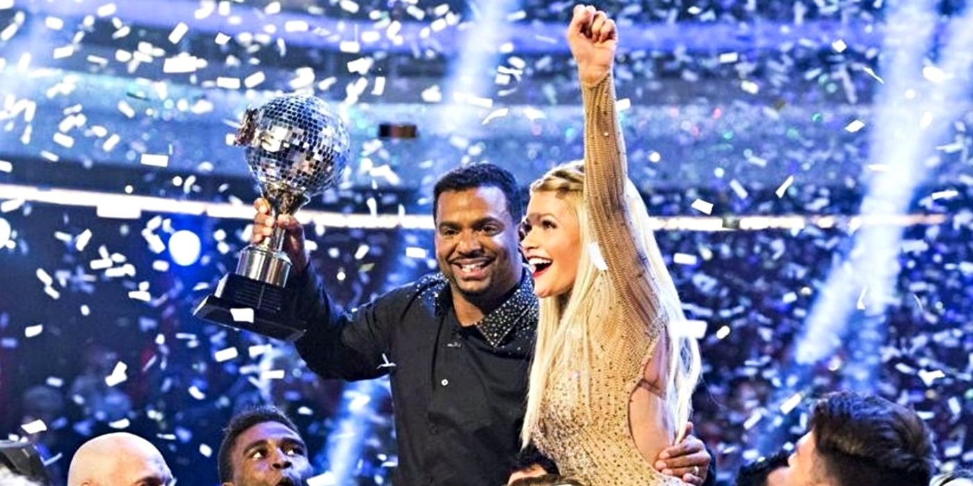 Alfonso Ribeiro and Witney Carson winning on Dancing with the Stars