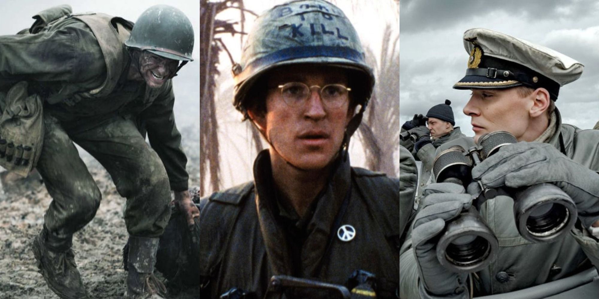 A split image of soldiers from various war films