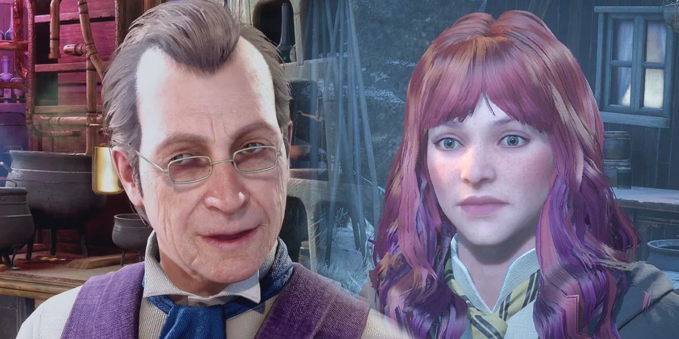 Close-up shots of J. Pippin and Sacharissa Tugwood from Hogwarts Legacy blended together.