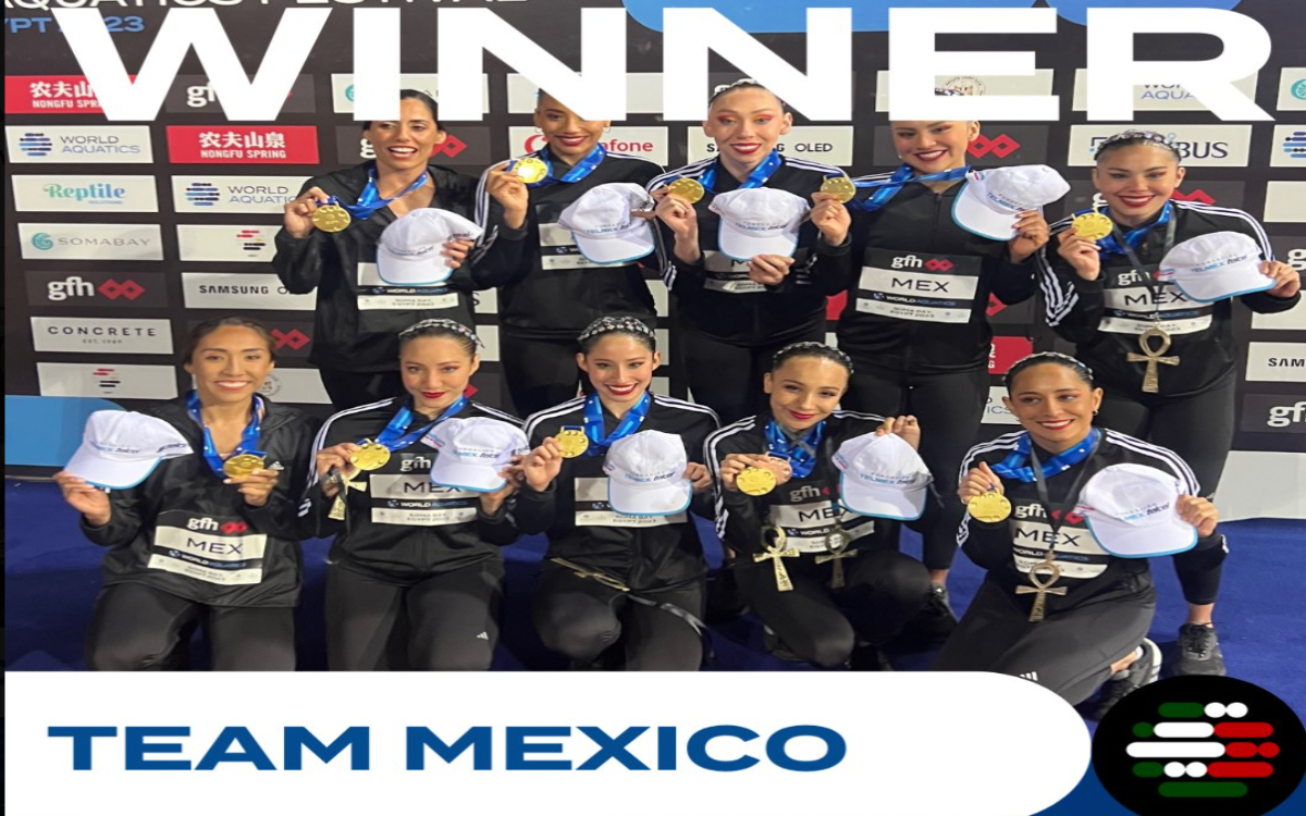 Logra equipo mexicano de nado artístico tercera medalla de oro en Egipto | Tuit