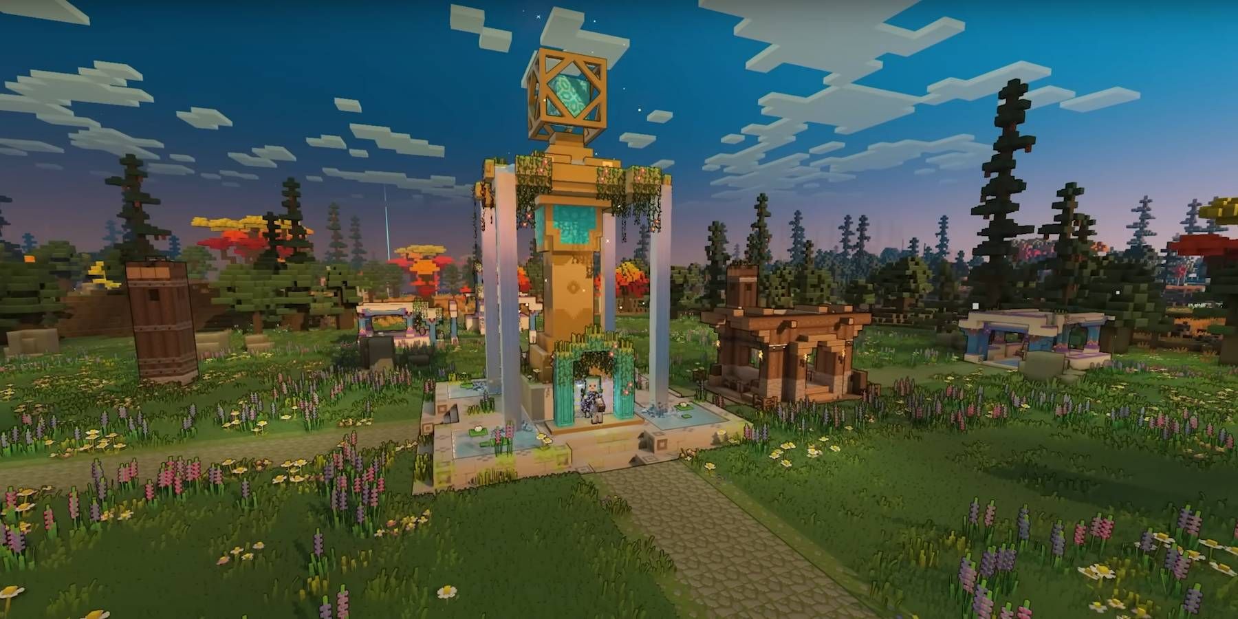 Minecraft Legends Village Fountain for Fast Travel with Villager Chest Located Close By
