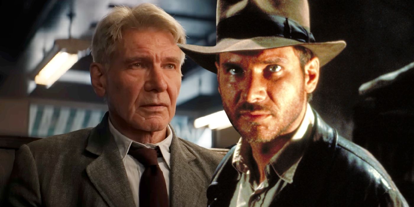 Custom image of Harrison Ford in Indiana Jones and the Dial of Destiny and in Raiders of the Lost Ark.