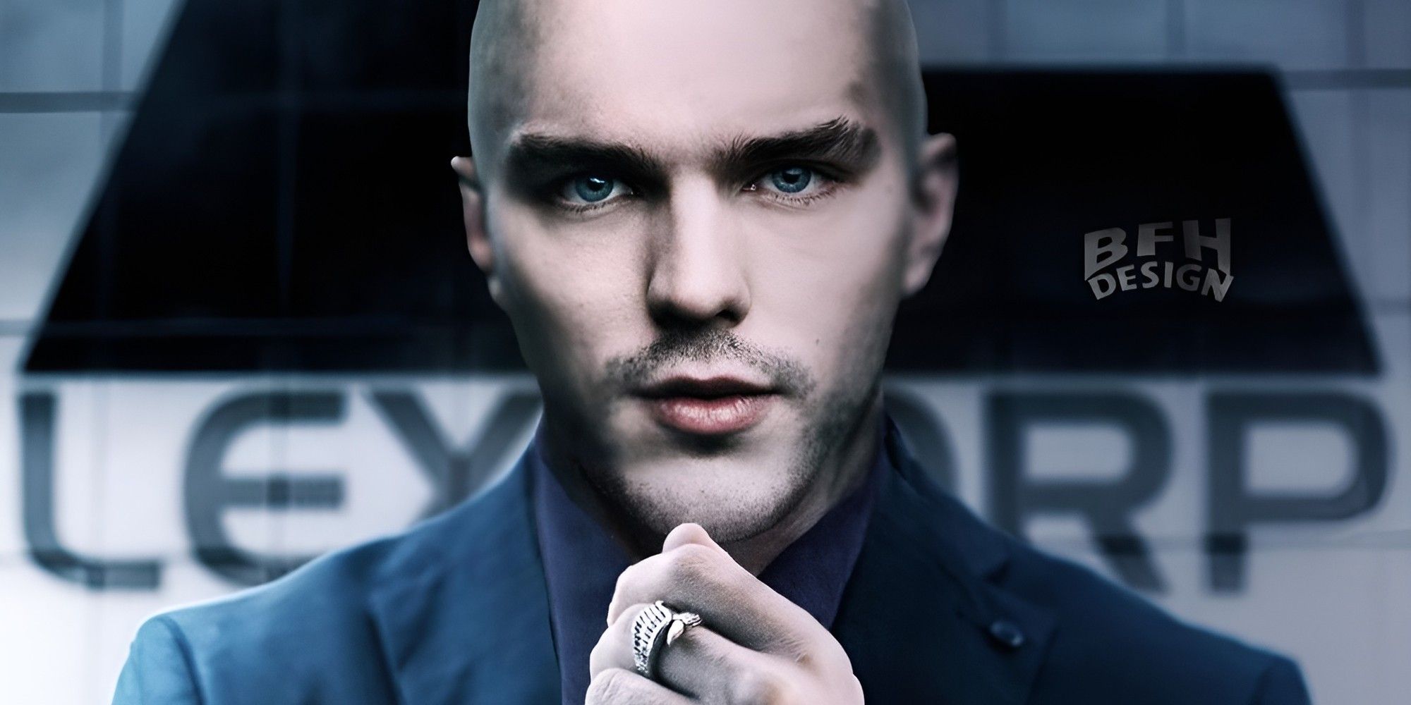 Fan art of Nicholas Hoult with a shaved head as Lex Luthor in Superman: Legacy.