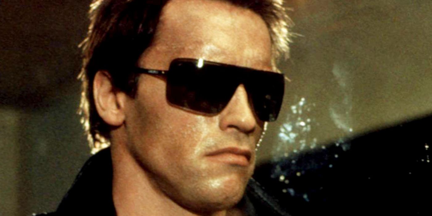 Arnold Schwarzenegger as the T-800 in The Terminator.