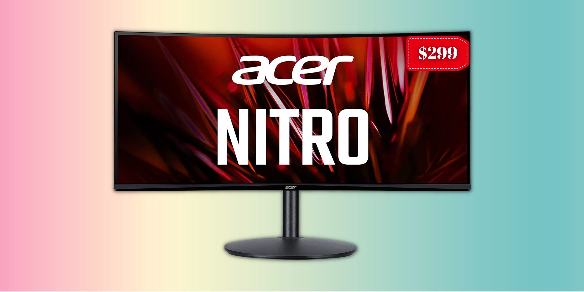 34-inch Acer Nitro curved gaming monitor over a gradient background