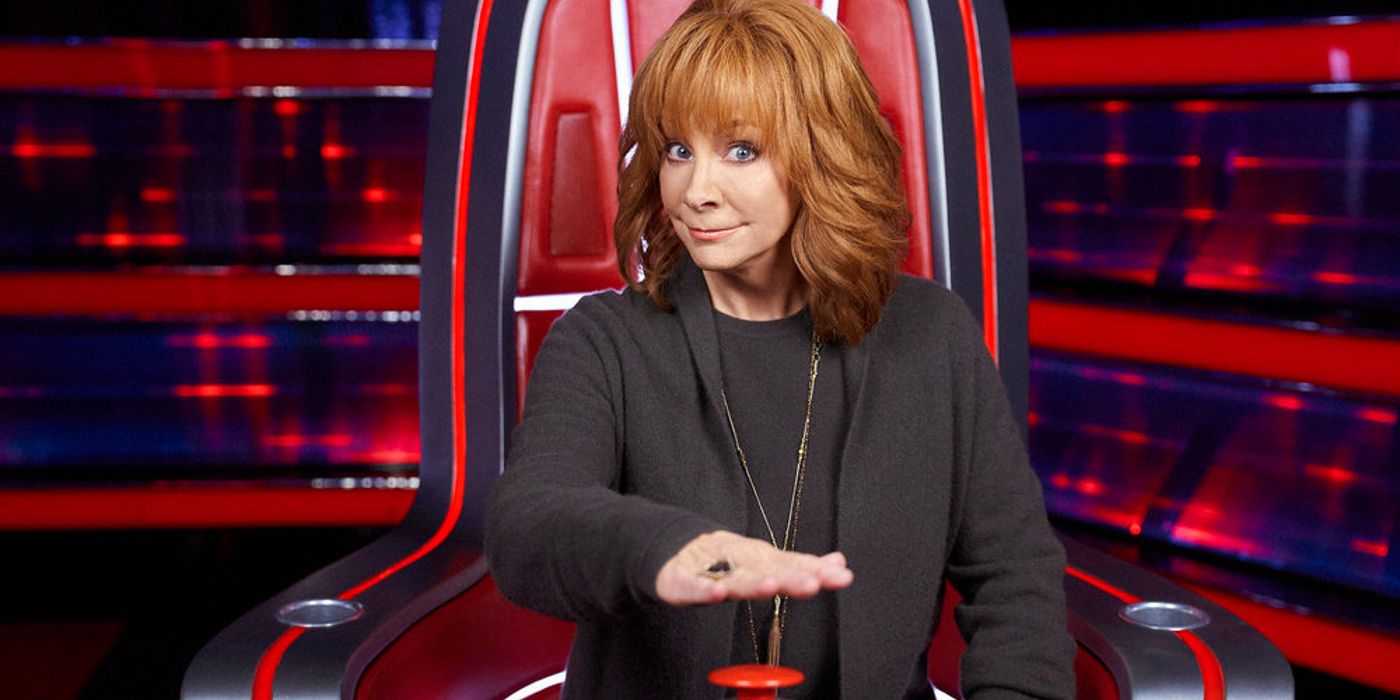 Reba McEntire hitting the red buzzer on The Voice