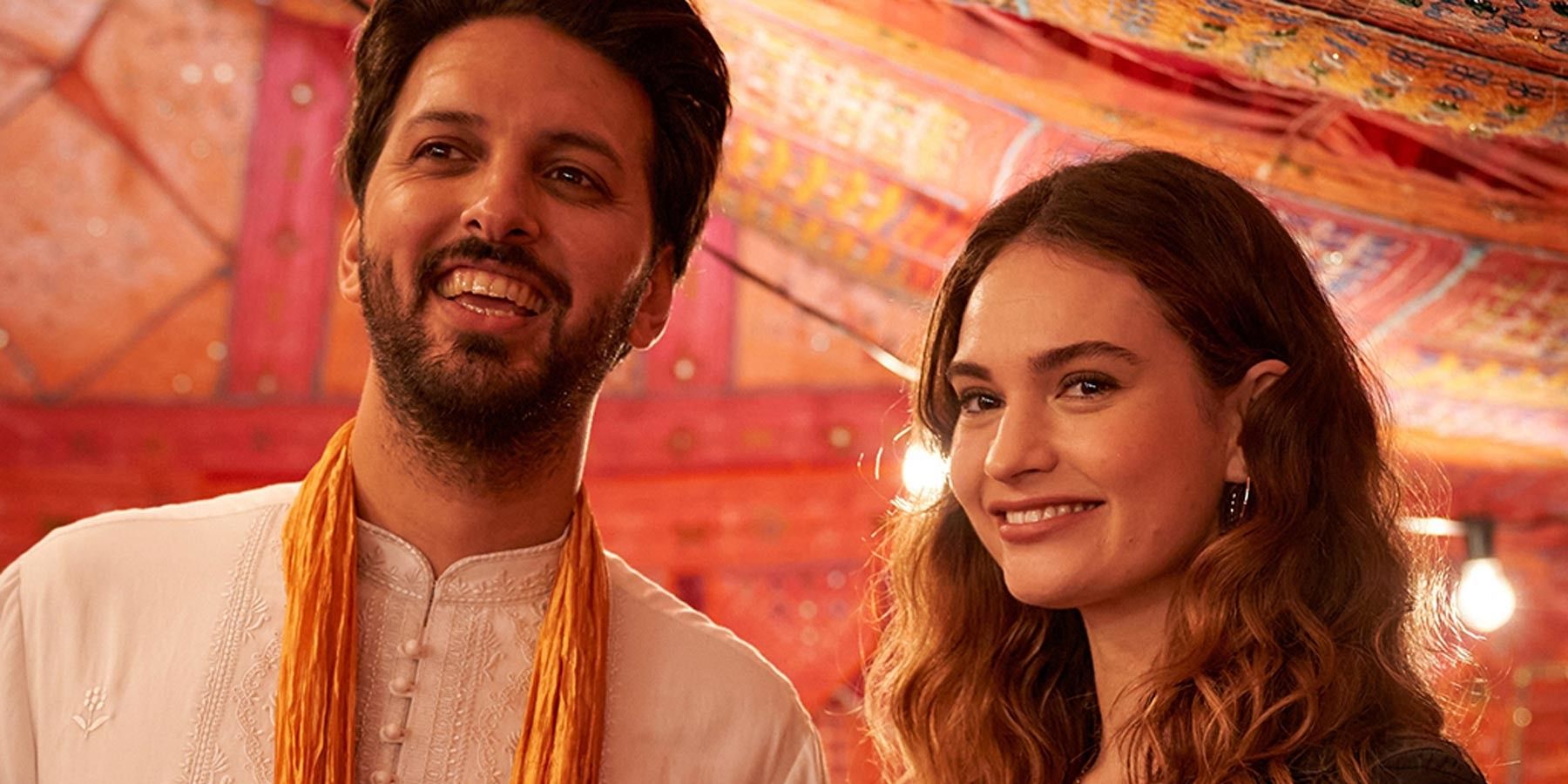Shazad Latif and Lily James in What's Love Got to Do with It