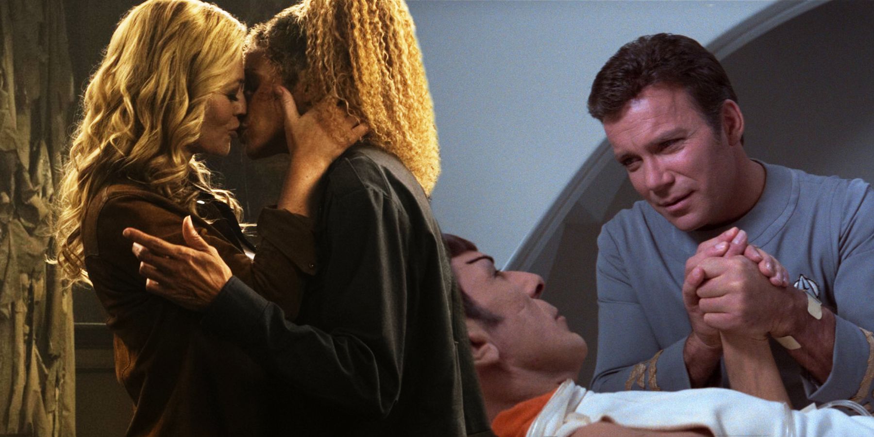 Seven of Nine and Raffi kiss, Kirk and Spock hold hands