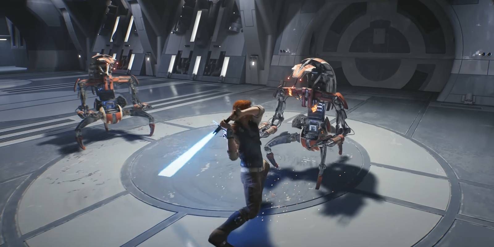 Star Wars Jedi: Survivor Cal Fighting Two Destroyer Droids with New Combat Abilities and Perks