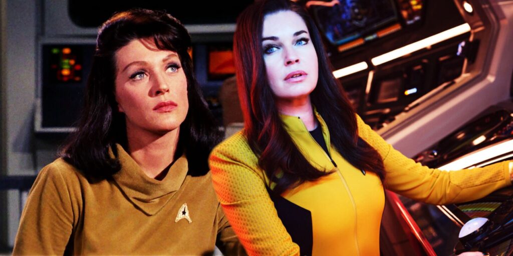 Majel Barrett and Rebecca Romijn as Number One in Star Trek: TOS and Strange New Worlds