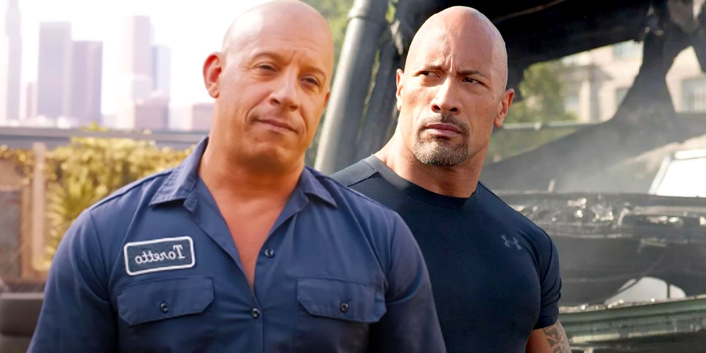 Custom image of Vin Diesel in Fast X and Dwayne Johnson in Fast Five.