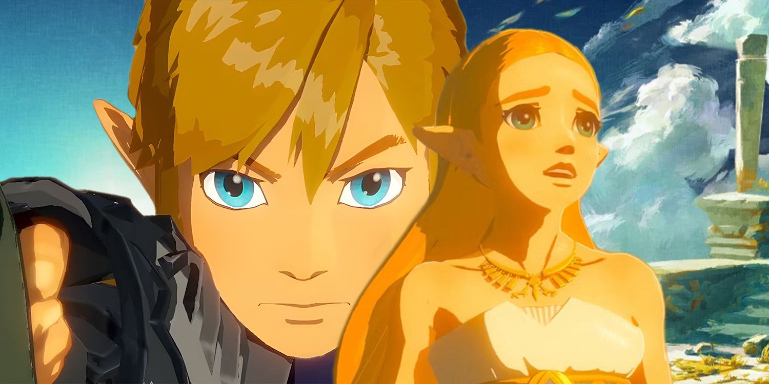 Tears of the Kingdom Legend of Zelda - closeup of Link's face and Zelda looking off into the sky