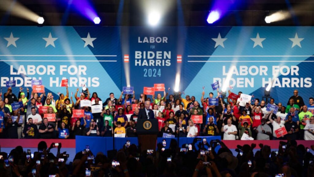 Biden recibe el apoyo de sindicatos en el primer acto de campaña con vistas al 2024