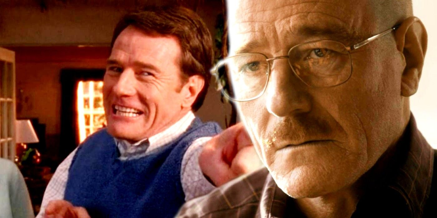 Blended image of Hal pointing and smiling from Malcolm in the Middle and Walter White distraught in El Camino