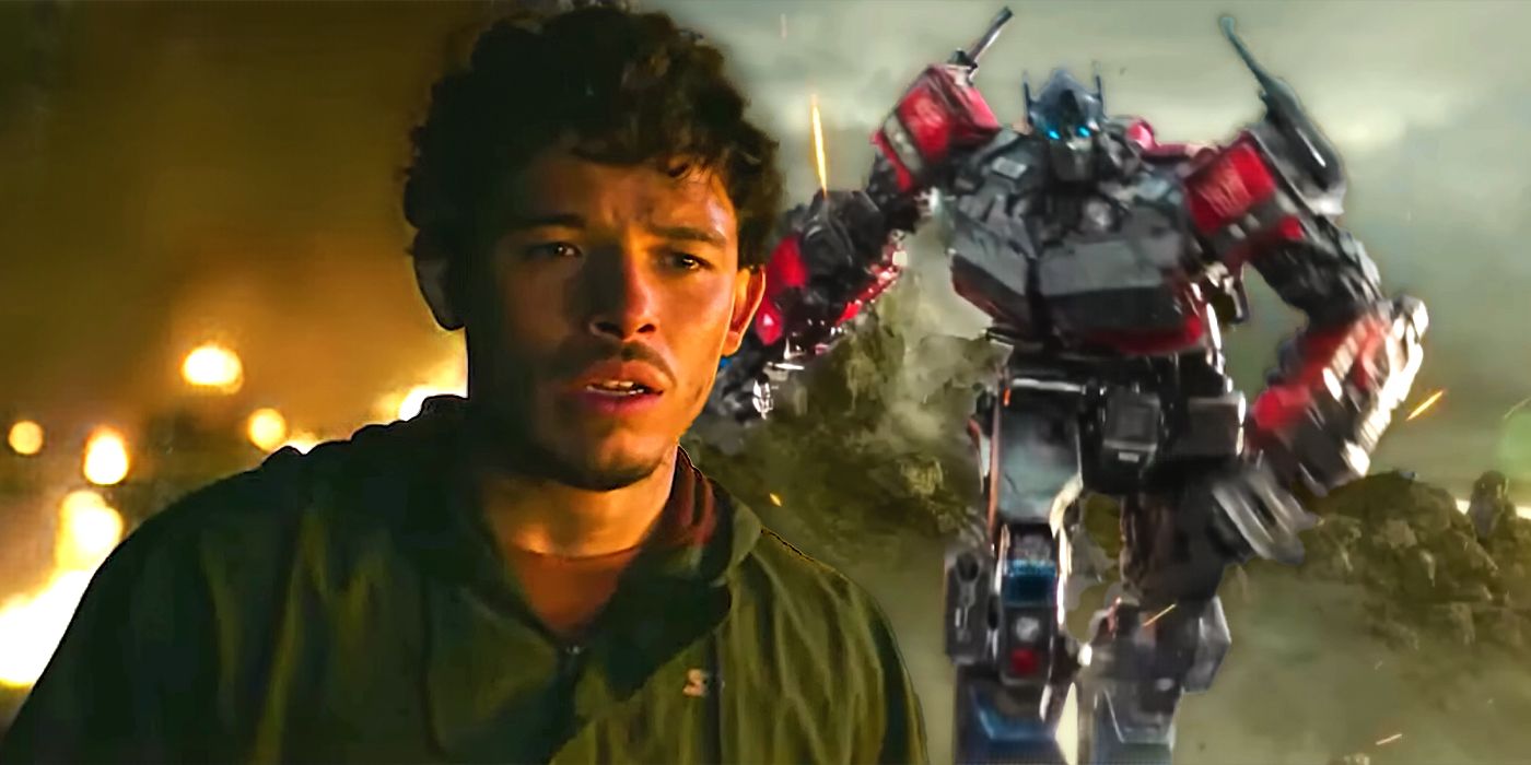 Anthony Ramos and Optimus Prime in Transformers Rise of the Beasts