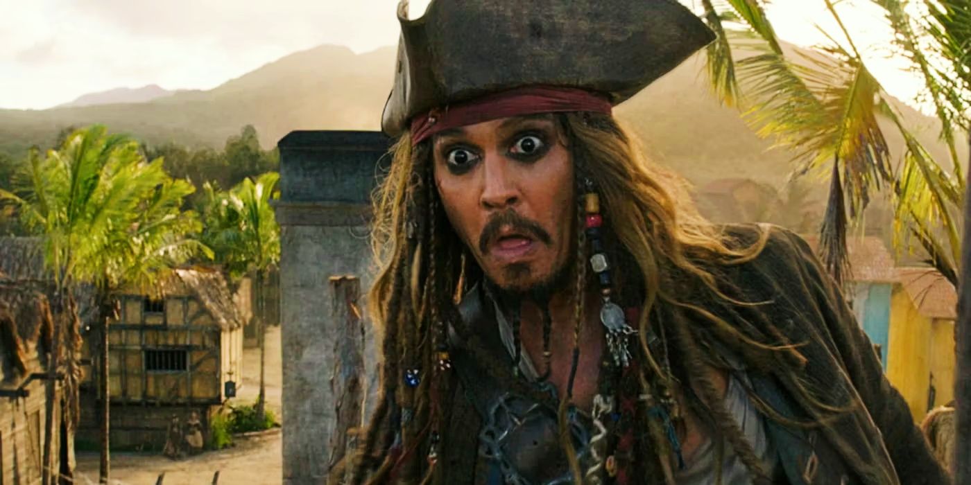 Jack Sparrow shocked in Pirates of the Caribbean