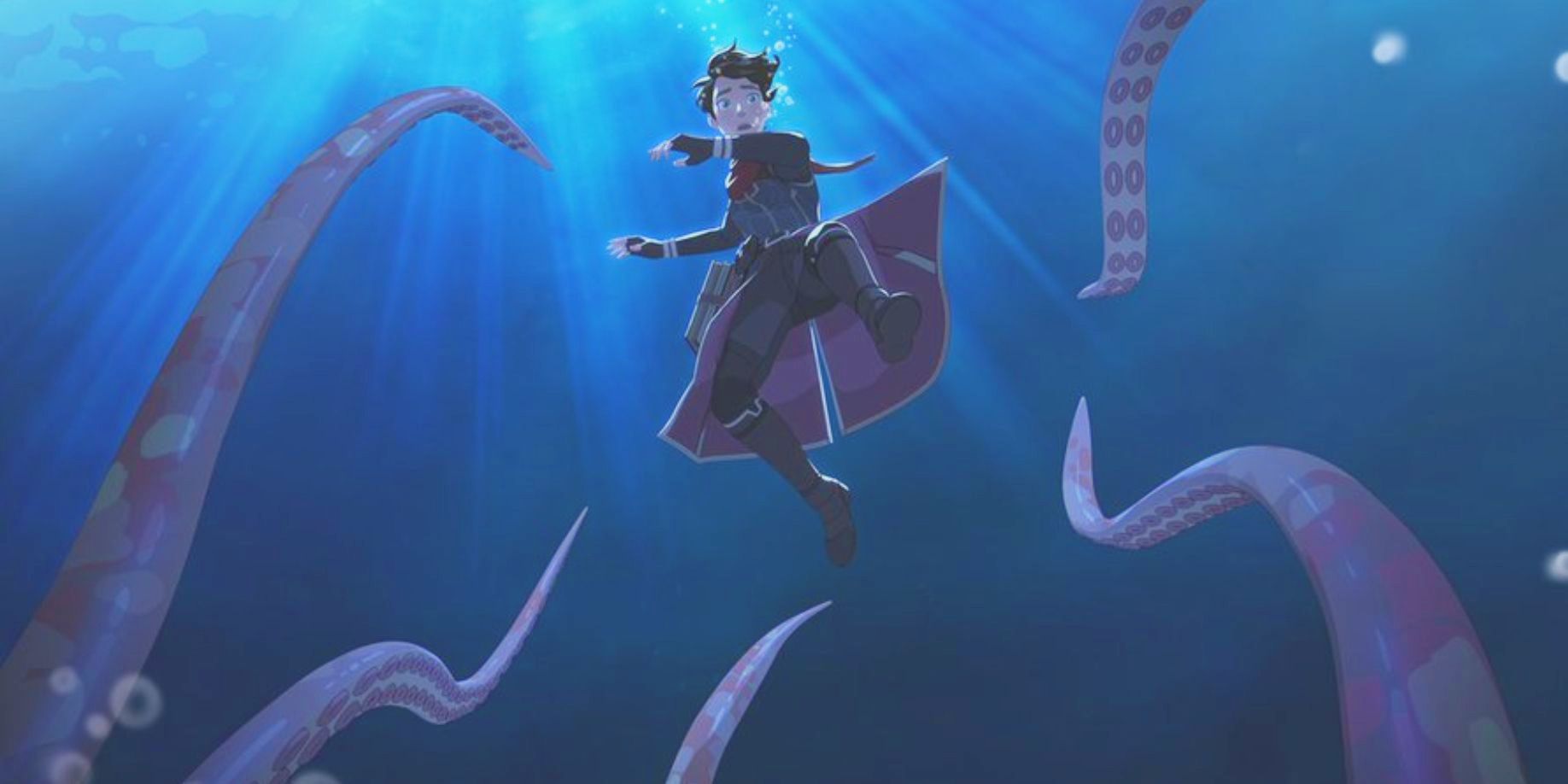 The Dragon Prince Season 5 Poster Header Callum being pursued by tentacles underwater