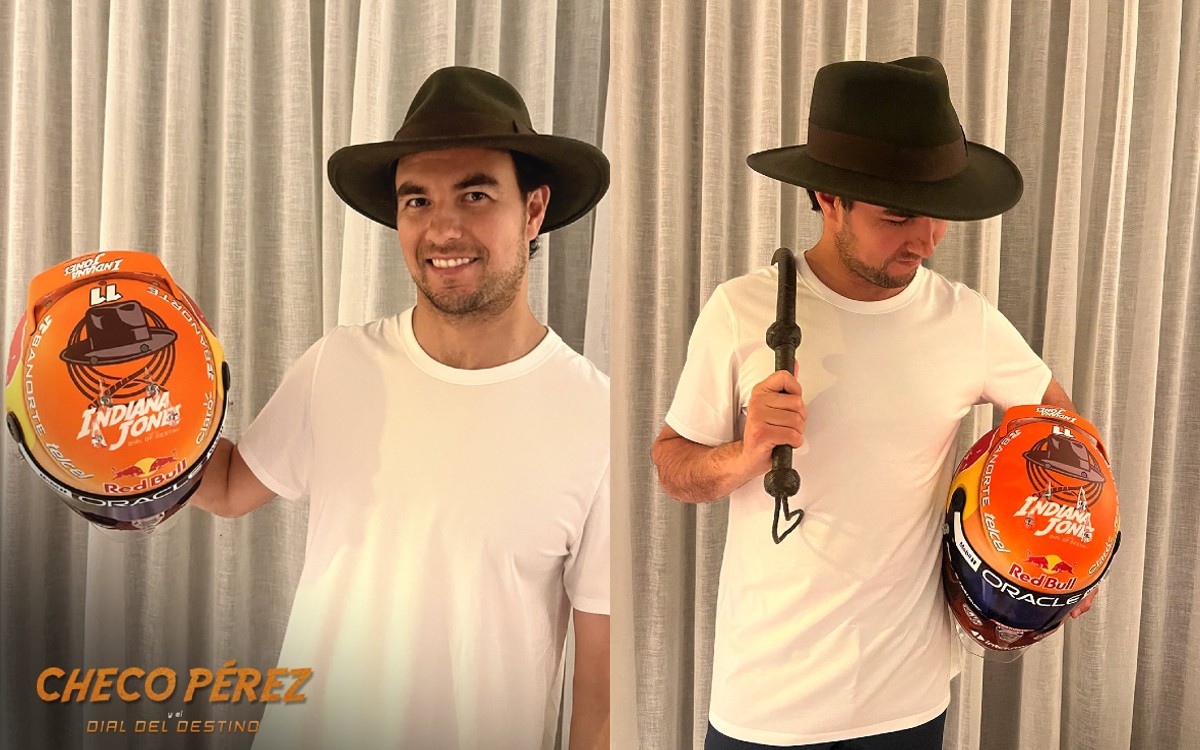 F1: Checo Pérez presenta casco de Indiana Jones para el GP de Canadá