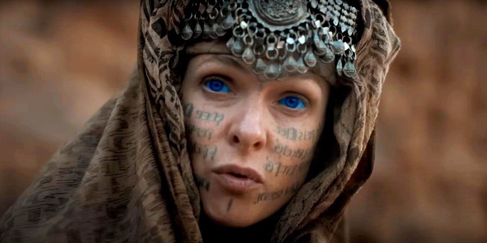 Lady Jessica with writings on her face in Dune Part 2
