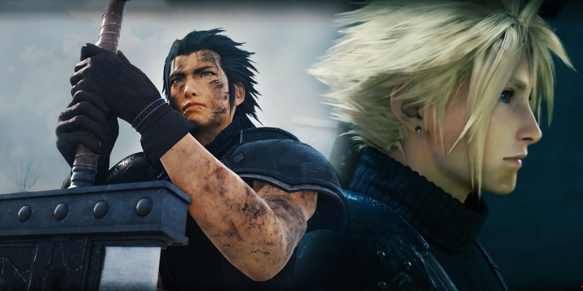 Zack and Cloud in FF7 Remake with Zack holding the Buster Sword.