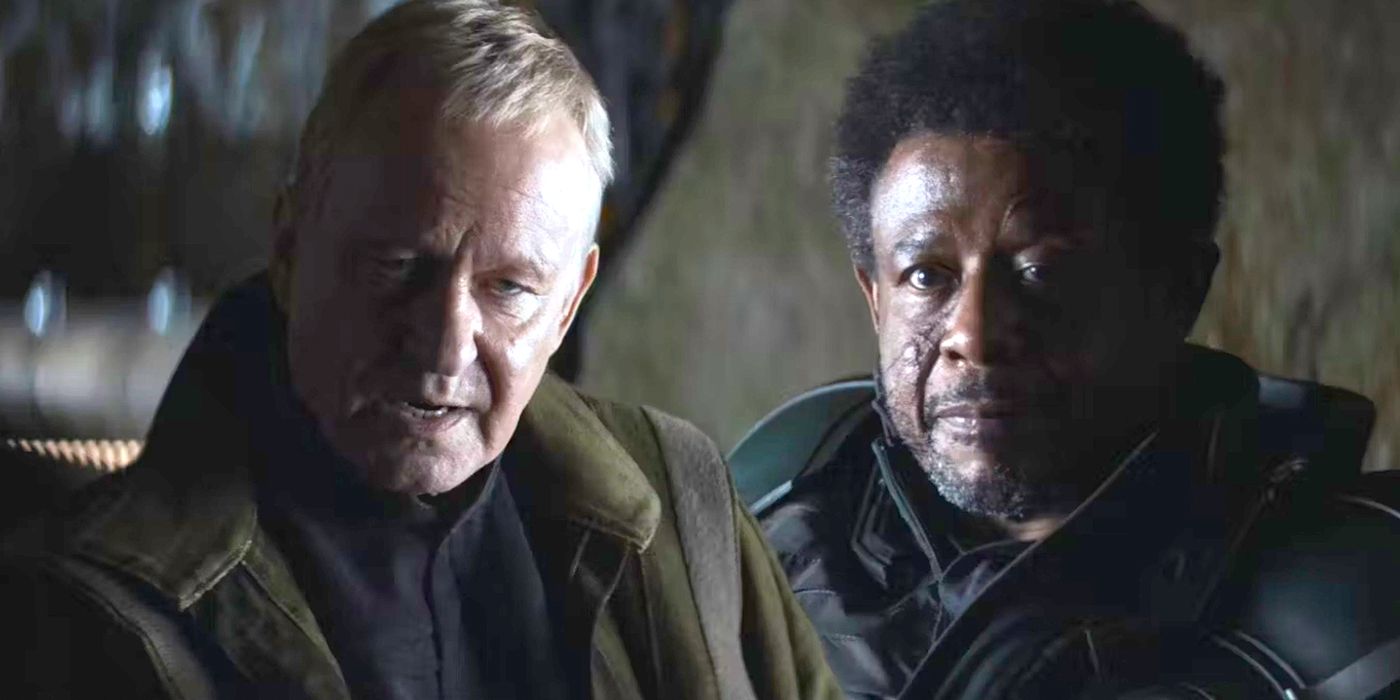 Stellan Skarsgård as Luthen and Forrest Whitaker as Saw in Andor
