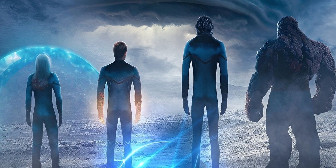 Fan poster of the MCU's Fantastic Four team from behind.