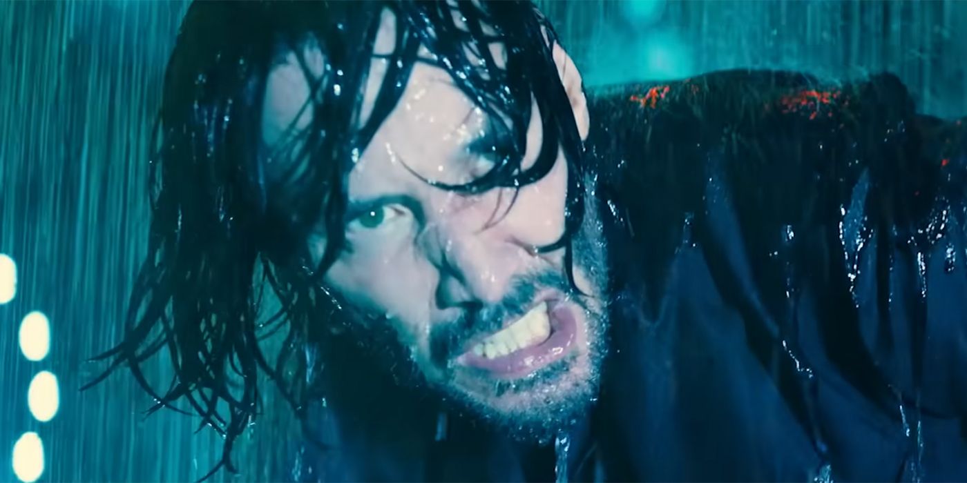 Keanu Reeves angry while fighting in water in John Wick Chapter 4