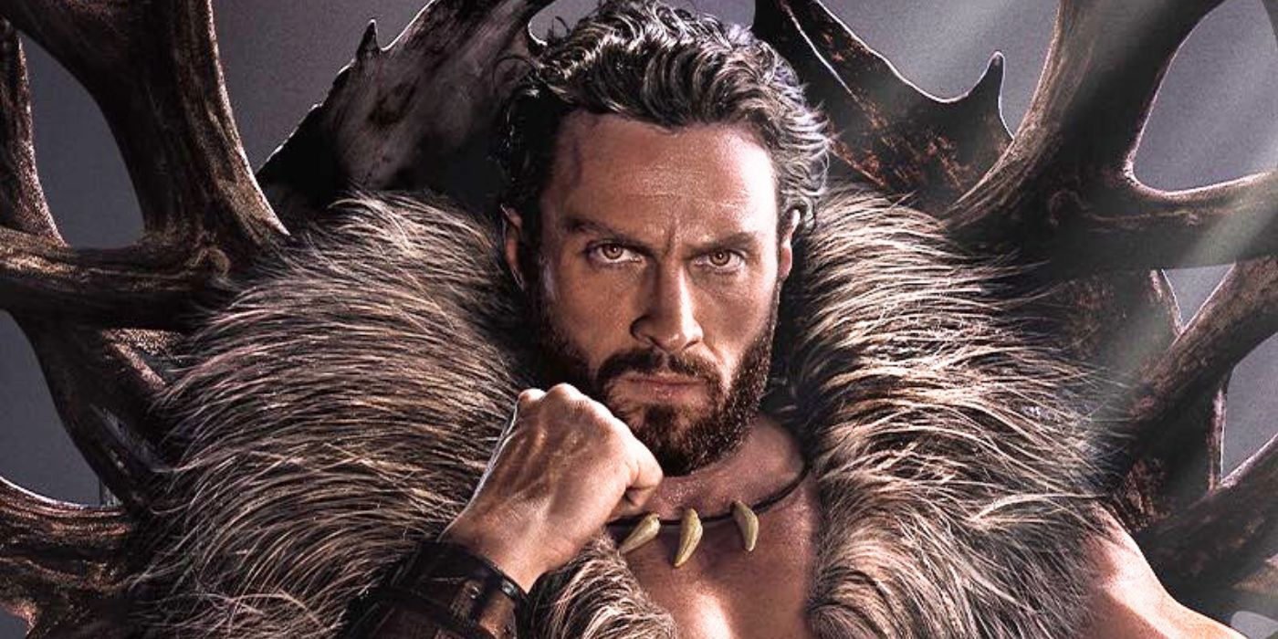 Aaron Taylor-Johnson as Kraven the Hunter in official poster from the movie.