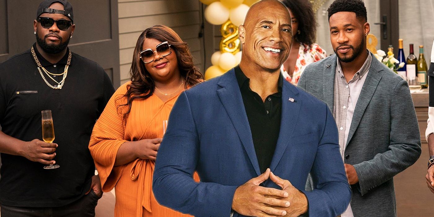 Dwayne Johnson in Front of the Grand Crew Cast