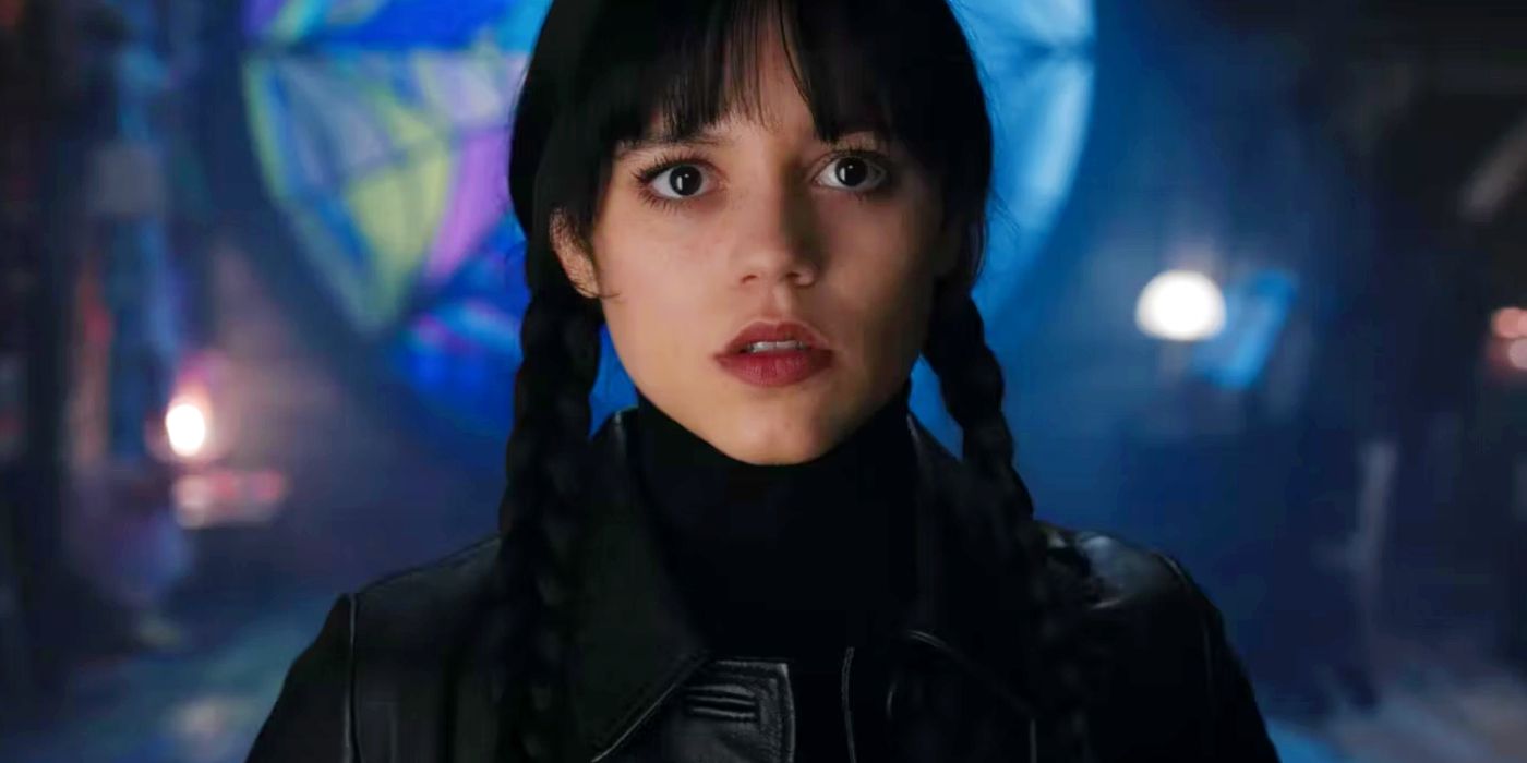 Jenna Ortega looking into the camera in Wednesday.